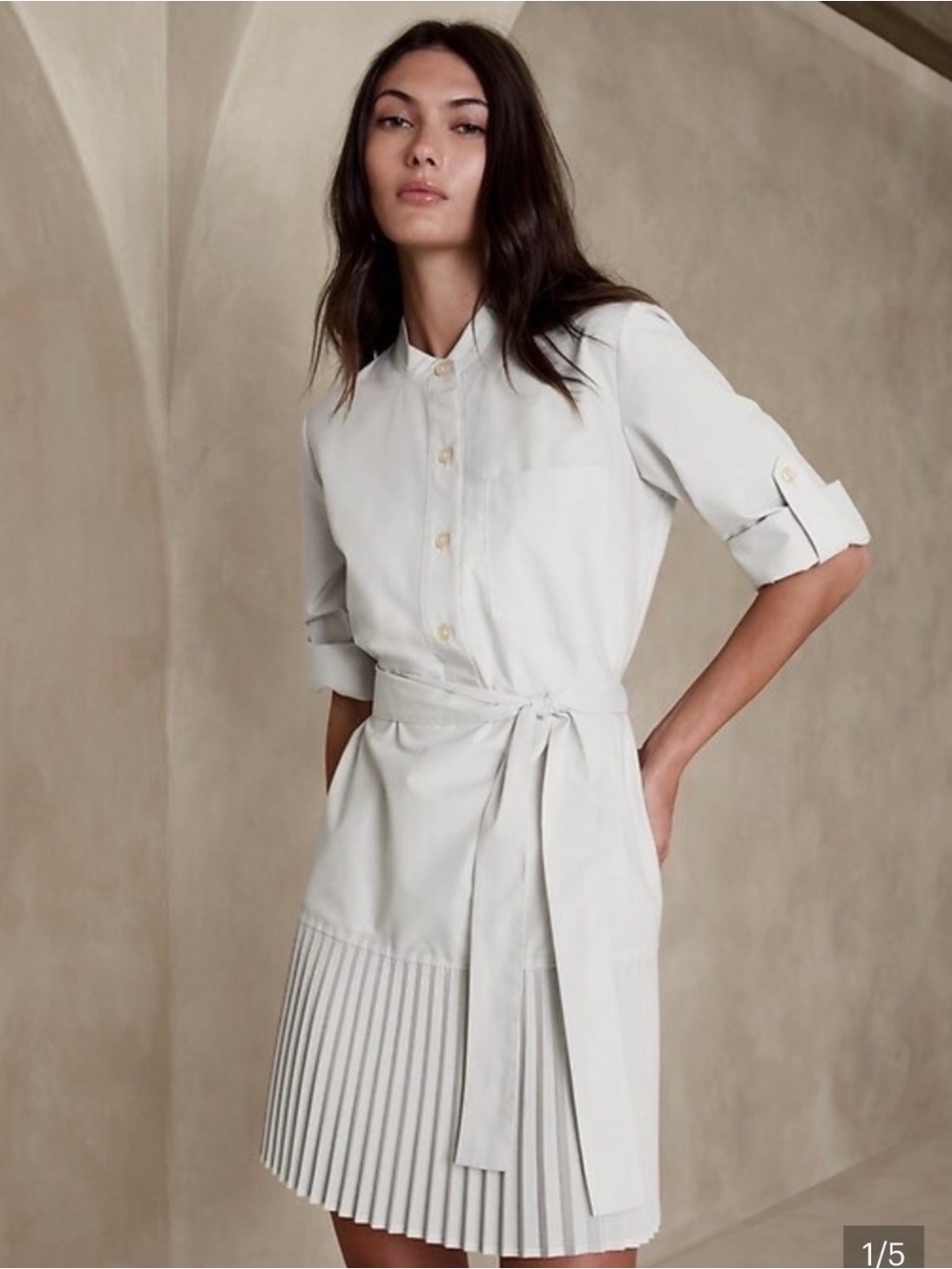 Banana Republic Factory White Shirt Dress with Pleated Skirting